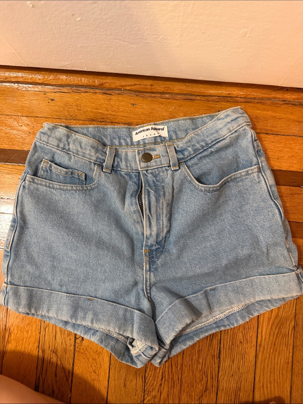 American Apparel Light Wash High-Rise Denim Shorts